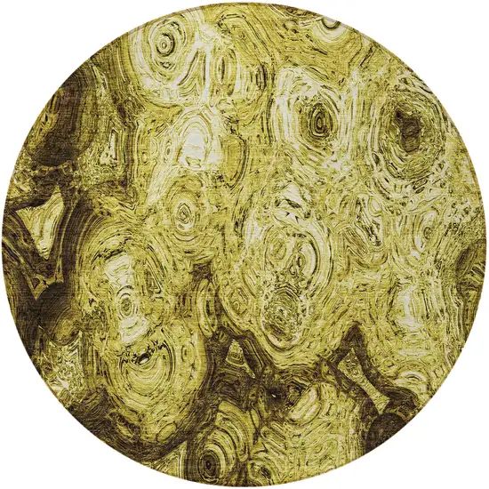 8' Gold Wheat And Chocolate Round Abstract Washable Indoor Outdoor Area Rug Photo 4