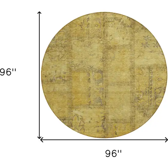 8' Gold Wheat And Gray Round Patchwork Washable Indoor Outdoor Area Rug Photo 3