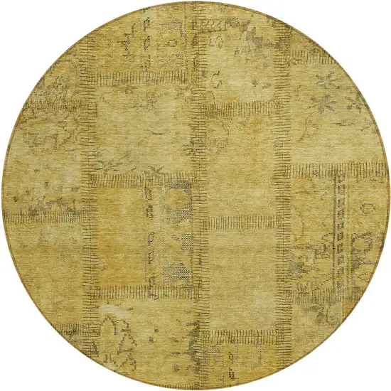 8' Gold Wheat And Gray Round Patchwork Washable Indoor Outdoor Area Rug Photo 2