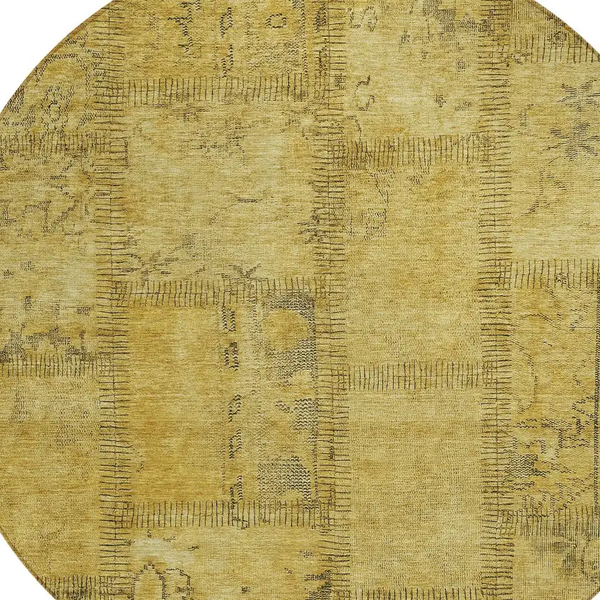 8' Gold Wheat And Gray Round Patchwork Washable Indoor Outdoor Area Rug Photo 4