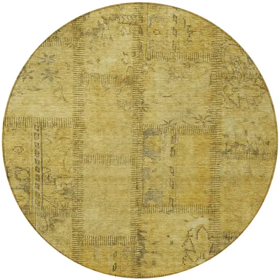 8' Gold Wheat And Gray Round Patchwork Washable Indoor Outdoor Area Rug Photo 5