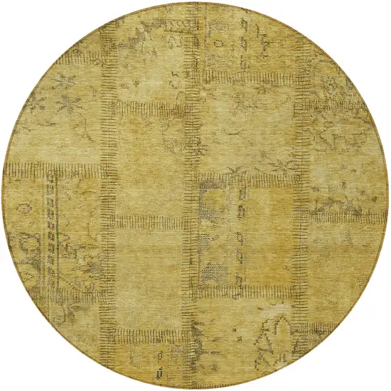 8' Gold Wheat And Gray Round Patchwork Washable Indoor Outdoor Area Rug Photo 5