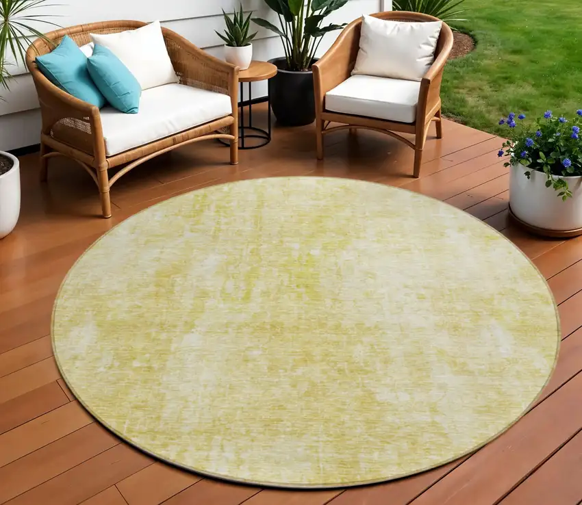 8' Gold Wheat And Ivory Round Abstract Washable Indoor Outdoor Area Rug Photo 1