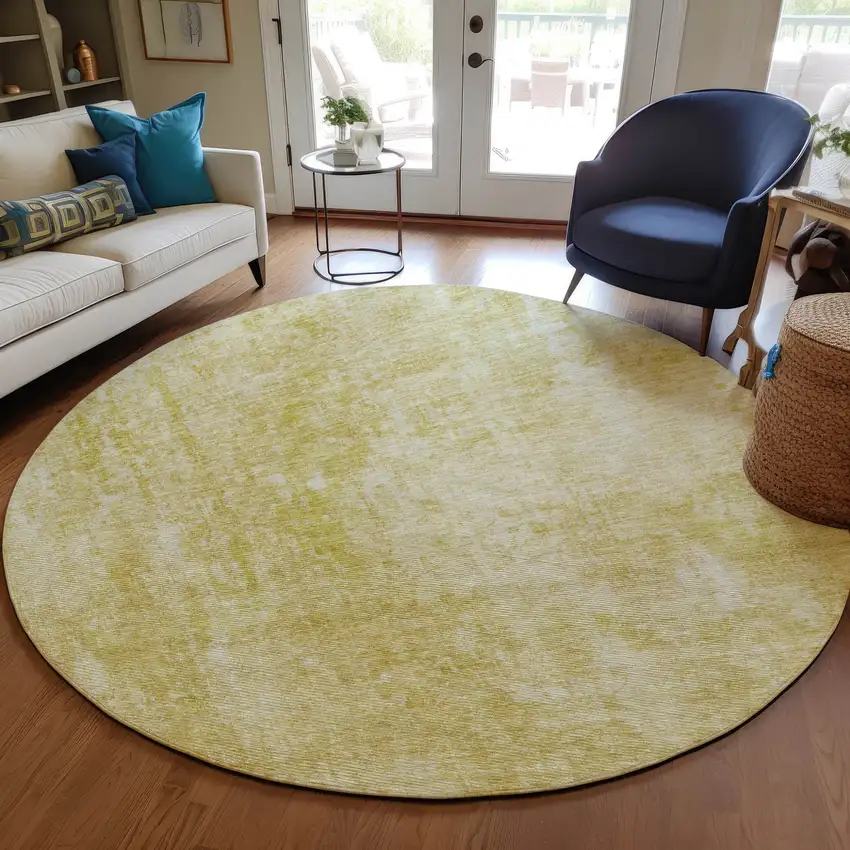 8' Gold Wheat And Ivory Round Abstract Washable Indoor Outdoor Area Rug Photo 7