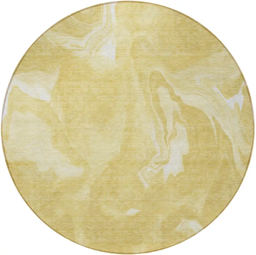 8' Gold Wheat And Ivory Round Abstract Washable Indoor Outdoor Area Rug Photo 5