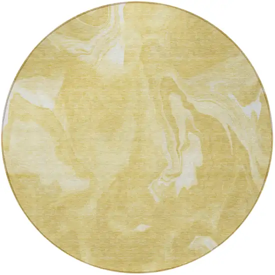 8' Gold Wheat And Ivory Round Abstract Washable Indoor Outdoor Area Rug Photo 5