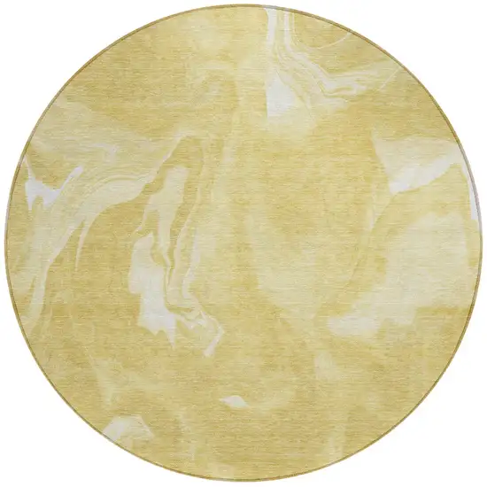 8' Gold Wheat And Ivory Round Abstract Washable Indoor Outdoor Area Rug Photo 4