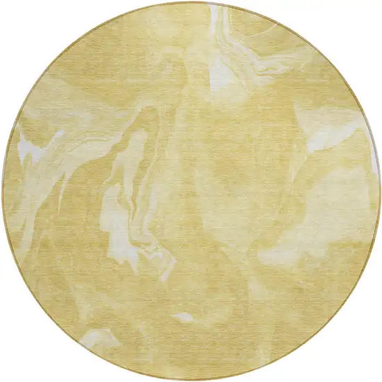 8' Gold Wheat And Ivory Round Abstract Washable Indoor Outdoor Area Rug Photo 2