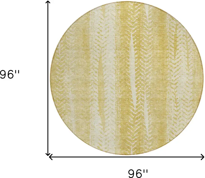 8' Gold Wheat And Ivory Round Botanical Leaves Washable Indoor Outdoor Area Rug Photo 3