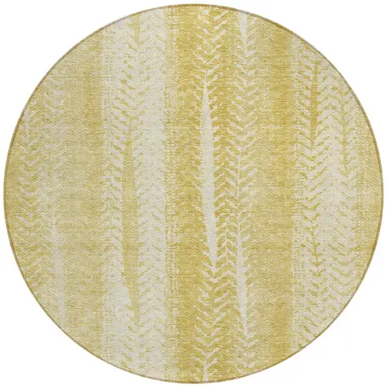 8' Gold Wheat And Ivory Round Botanical Leaves Washable Indoor Outdoor Area Rug Photo 6