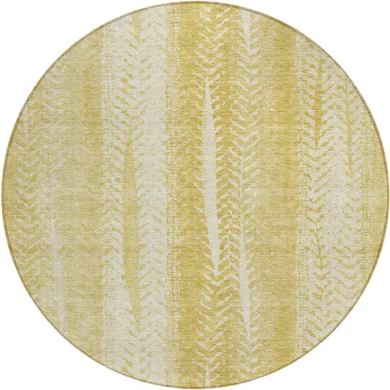 8' Gold Wheat And Ivory Round Botanical Leaves Washable Indoor Outdoor Area Rug Photo 2