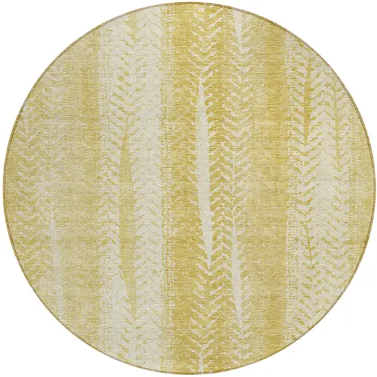 8' Gold Wheat And Ivory Round Botanical Leaves Washable Indoor Outdoor Area Rug Photo 2