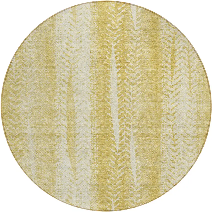 8' Gold Wheat And Ivory Round Botanical Leaves Washable Indoor Outdoor Area Rug Photo 2