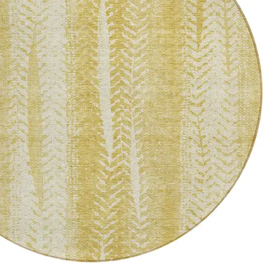 8' Gold Wheat And Ivory Round Botanical Leaves Washable Indoor Outdoor Area Rug Photo 5