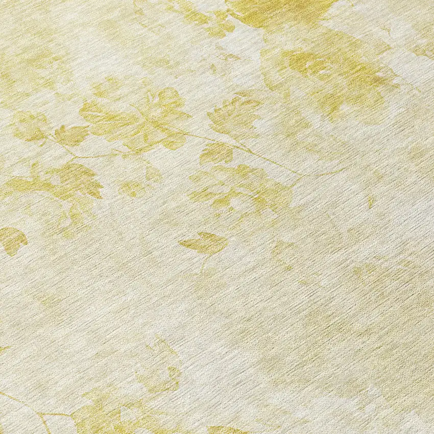 8' Gold Wheat And Ivory Round Floral Washable Indoor Outdoor Area Rug Photo 9