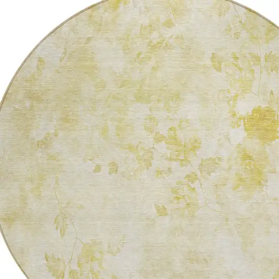 8' Gold Wheat And Ivory Round Floral Washable Indoor Outdoor Area Rug Photo 5