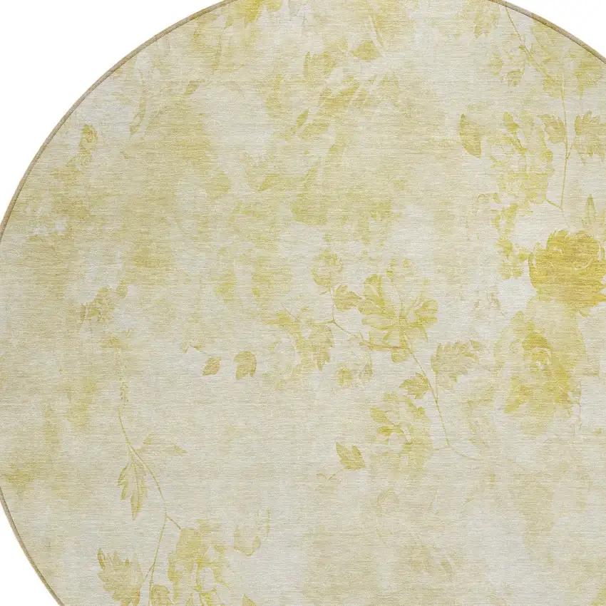 8' Gold Wheat And Ivory Round Floral Washable Indoor Outdoor Area Rug Photo 5