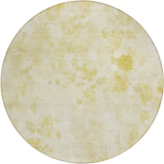 8' Gold Wheat And Ivory Round Floral Washable Indoor Outdoor Area Rug Photo 1