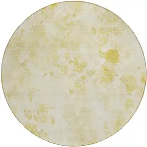 Photo of 8' Gold Wheat And Ivory Round Floral Washable Indoor Outdoor Area Rug