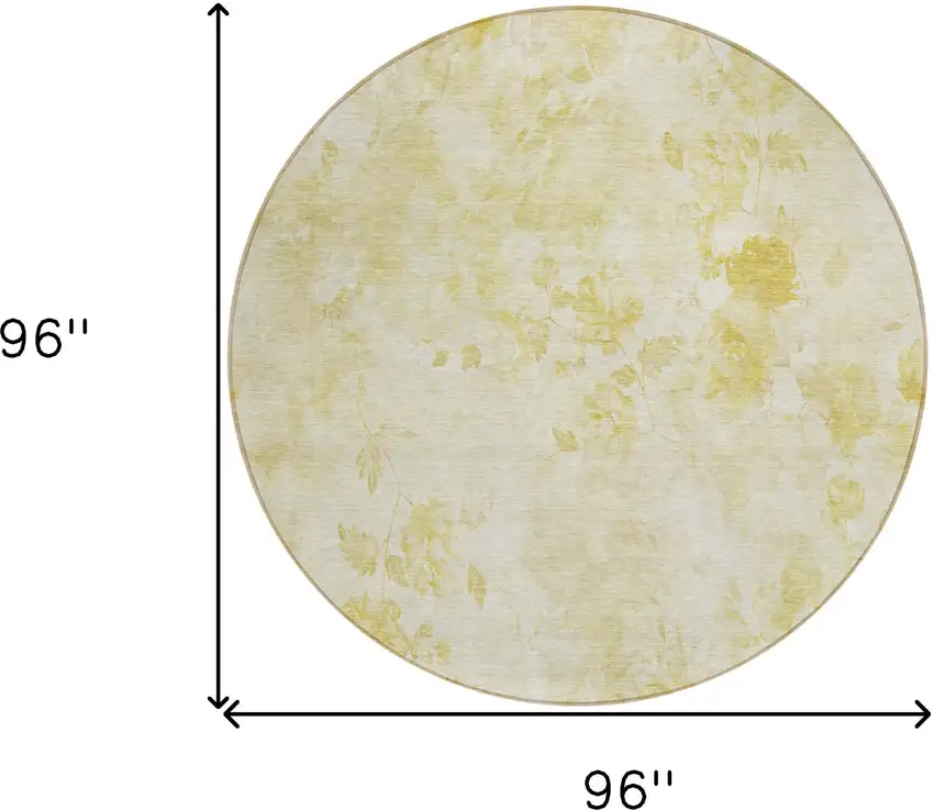 8' Gold Wheat And Ivory Round Floral Washable Indoor Outdoor Area Rug Photo 9