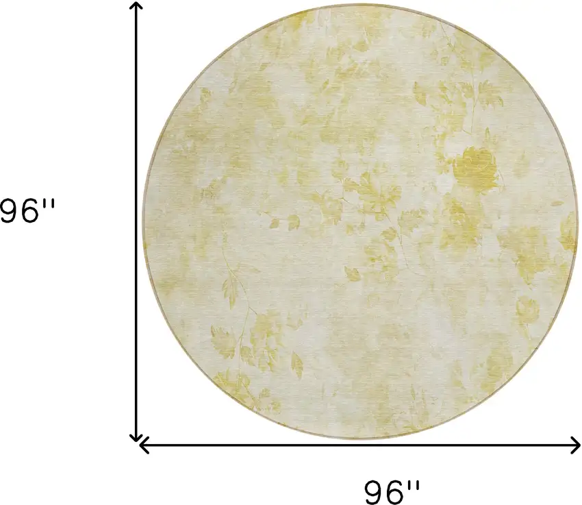 8' Gold Wheat And Ivory Round Floral Washable Indoor Outdoor Area Rug Photo 9