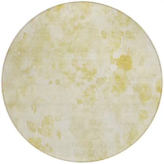 8' Gold Wheat And Ivory Round Floral Washable Indoor Outdoor Area Rug Photo 5