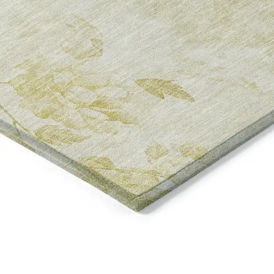 8' Gold Wheat And Ivory Round Floral Washable Indoor Outdoor Area Rug Photo 3
