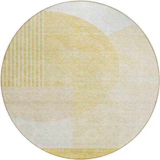8' Gold Wheat And Ivory Round Geometric Washable Indoor Outdoor Area Rug Photo 2