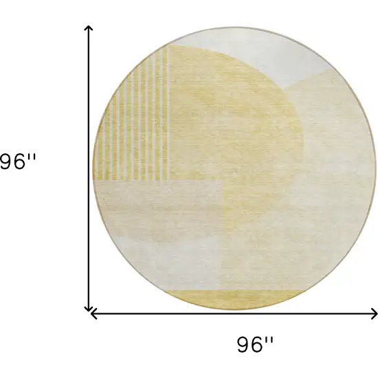 8' Gold Wheat And Ivory Round Geometric Washable Indoor Outdoor Area Rug Photo 3
