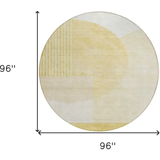 8' Gold Wheat And Ivory Round Geometric Washable Indoor Outdoor Area Rug Photo 3