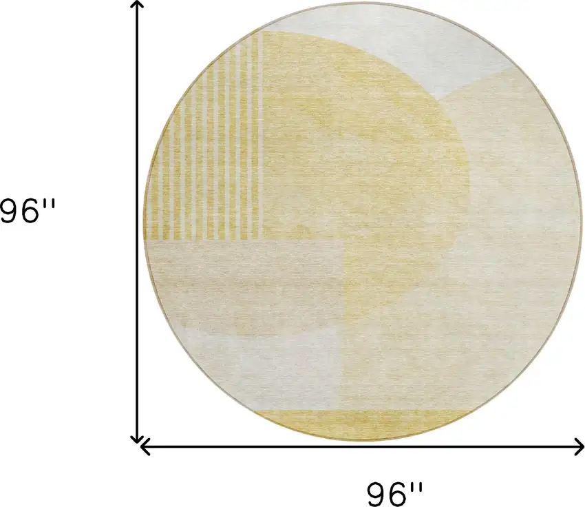 8' Gold Wheat And Ivory Round Geometric Washable Indoor Outdoor Area Rug Photo 3