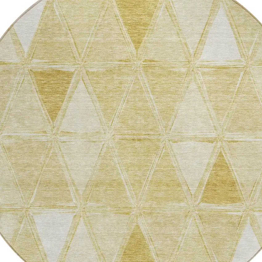 8' Gold Wheat And Ivory Round Geometric Washable Indoor Outdoor Area Rug Photo 5