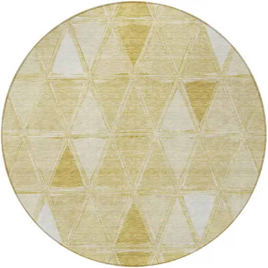 8' Gold Wheat And Ivory Round Geometric Washable Indoor Outdoor Area Rug Photo 6