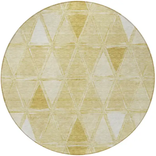8' Gold Wheat And Ivory Round Geometric Washable Indoor Outdoor Area Rug Photo 6