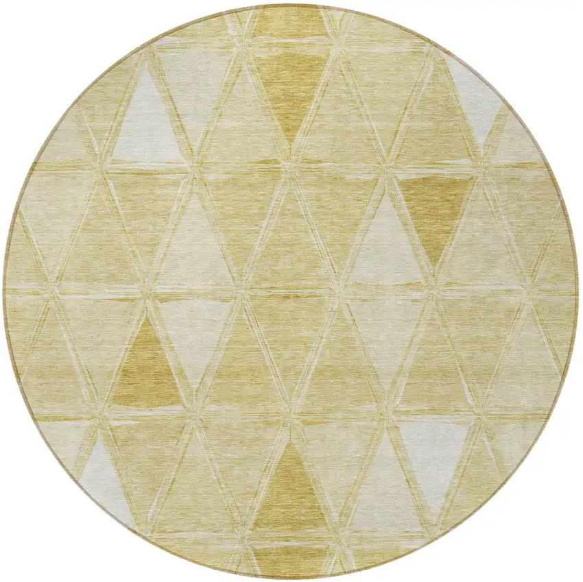 8' Gold Wheat And Ivory Round Geometric Washable Indoor Outdoor Area Rug Photo 6