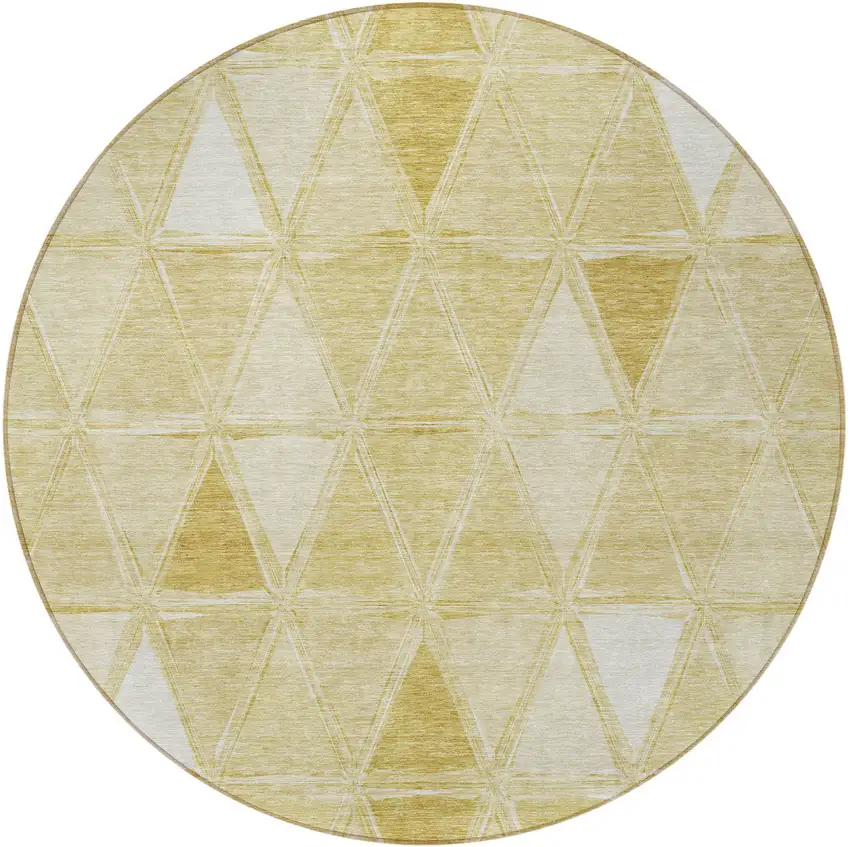 8' Gold Wheat And Ivory Round Geometric Washable Indoor Outdoor Area Rug Photo 6
