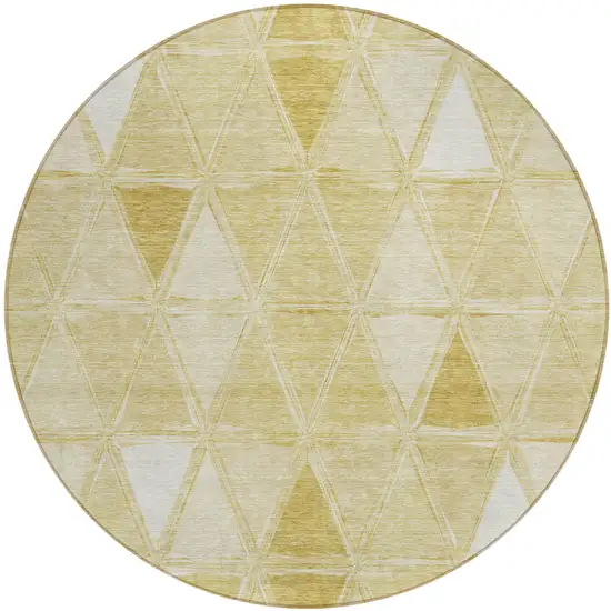 8' Gold Wheat And Ivory Round Geometric Washable Indoor Outdoor Area Rug Photo 2