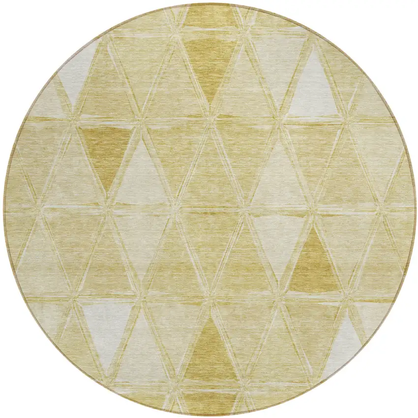 8' Gold Wheat And Ivory Round Geometric Washable Indoor Outdoor Area Rug Photo 2