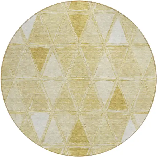 8' Gold Wheat And Ivory Round Geometric Washable Indoor Outdoor Area Rug Photo 2