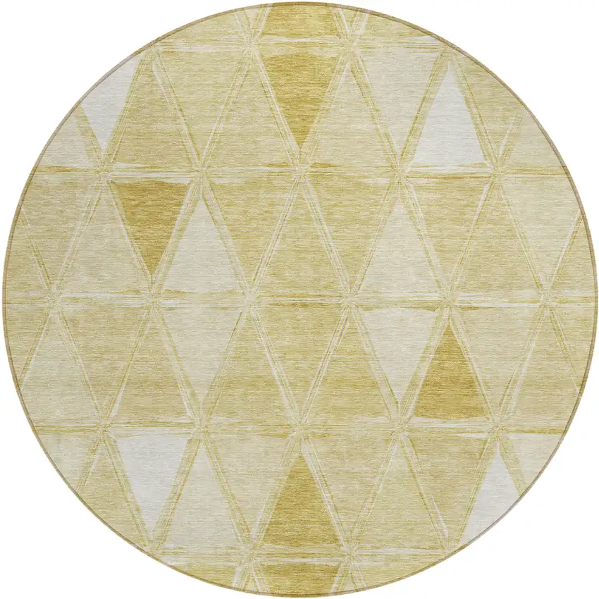 8' Gold Wheat And Ivory Round Geometric Washable Indoor Outdoor Area Rug Photo 2