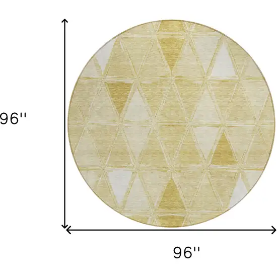 8' Gold Wheat And Ivory Round Geometric Washable Indoor Outdoor Area Rug Photo 9