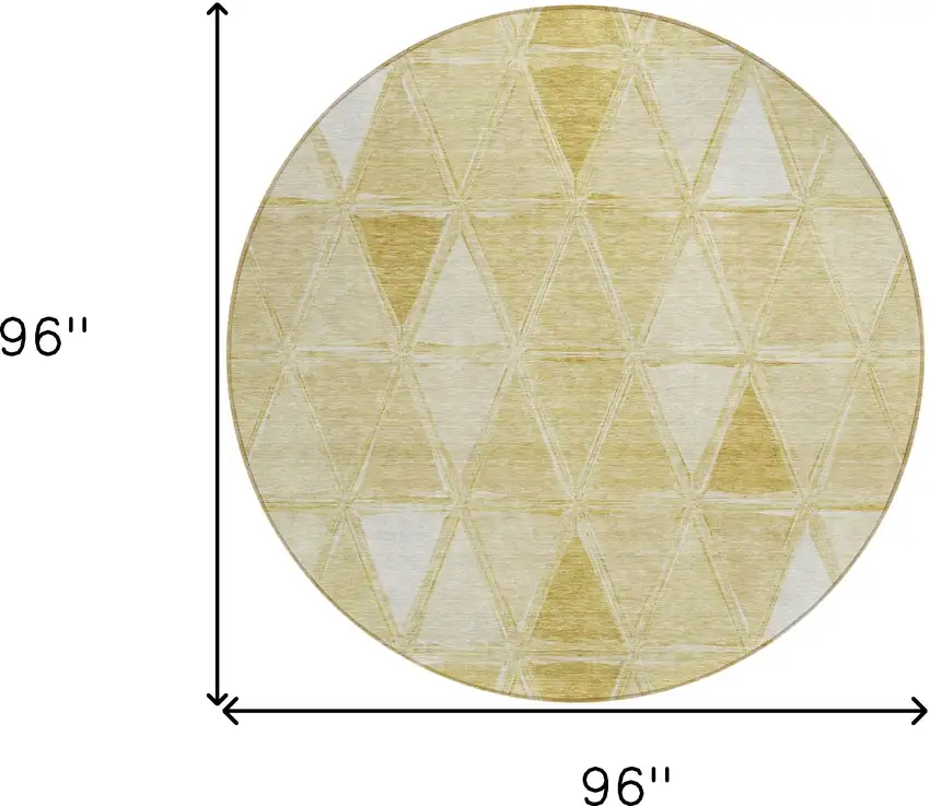 8' Gold Wheat And Ivory Round Geometric Washable Indoor Outdoor Area Rug Photo 9