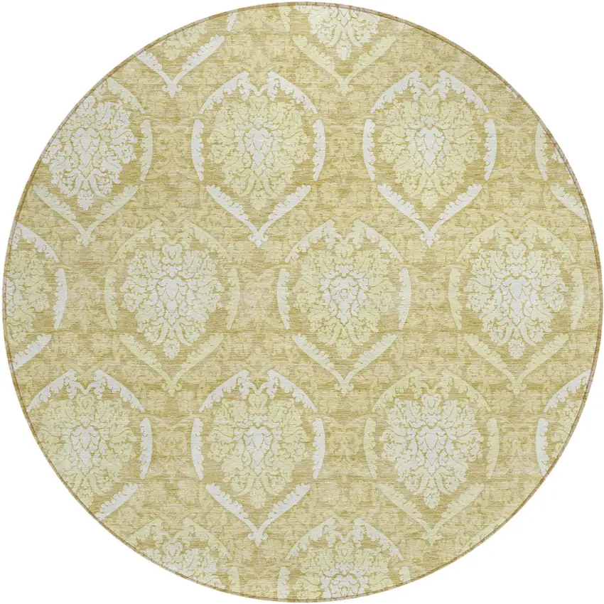 8' Gold Wheat And Ivory Round Medallion Washable Indoor Outdoor Area Rug Photo 2