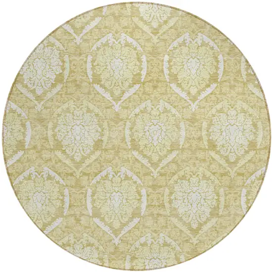 8' Gold Wheat And Ivory Round Medallion Washable Indoor Outdoor Area Rug Photo 2