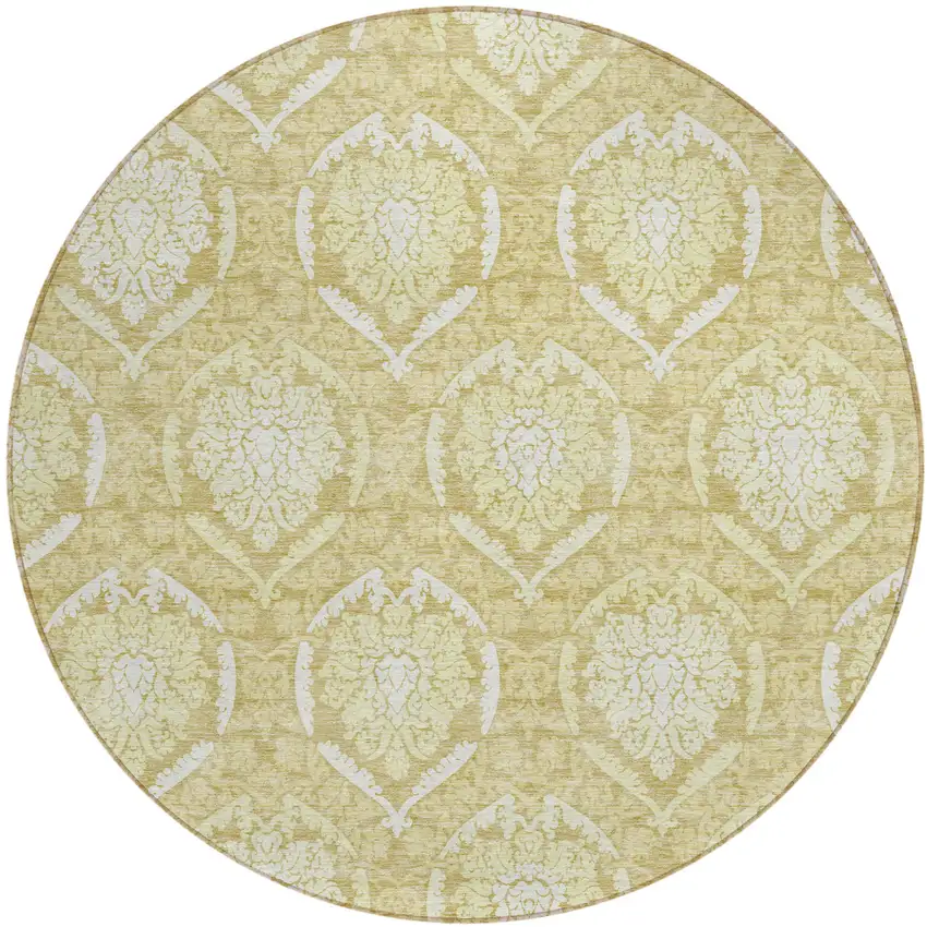 8' Gold Wheat And Ivory Round Medallion Washable Indoor Outdoor Area Rug Photo 2