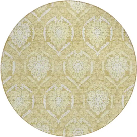8' Gold Wheat And Ivory Round Medallion Washable Indoor Outdoor Area Rug Photo 2