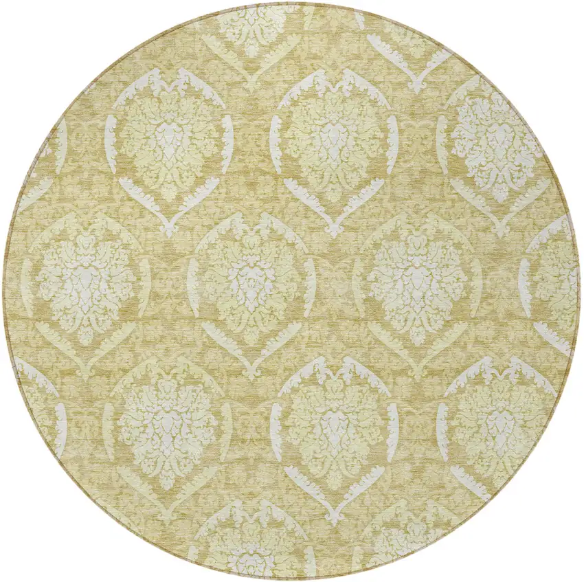 8' Gold Wheat And Ivory Round Medallion Washable Indoor Outdoor Area Rug Photo 5