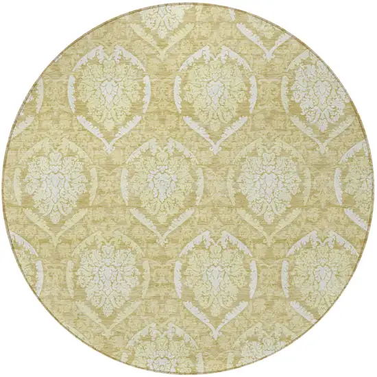 8' Gold Wheat And Ivory Round Medallion Washable Indoor Outdoor Area Rug Photo 5