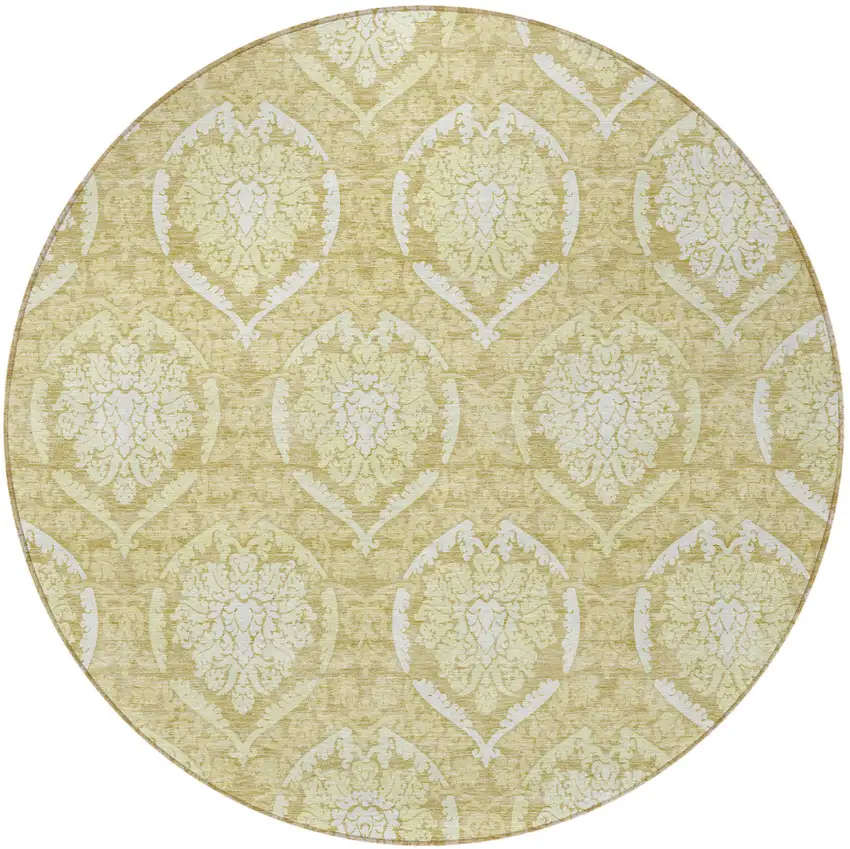 8' Gold Wheat And Ivory Round Medallion Washable Indoor Outdoor Area Rug Photo 5