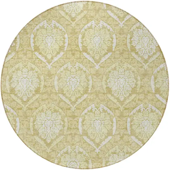 8' Gold Wheat And Ivory Round Medallion Washable Indoor Outdoor Area Rug Photo 5